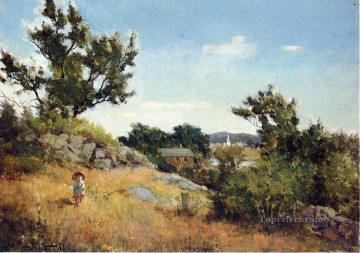 Willard Metcalf Painting - A View of the Village scenery Willard Leroy Metcalf